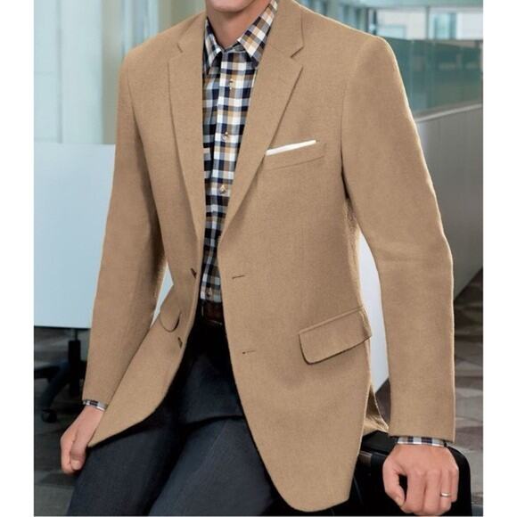 Jos A Bank 100% Cashmere Sport Coat Blazer Jacket Camel Tan Classic Preppy 44 LG - Picture 2 of 16